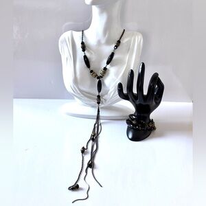 Caroline Néron long tassel necklace and bracelet black faceted crystal glass